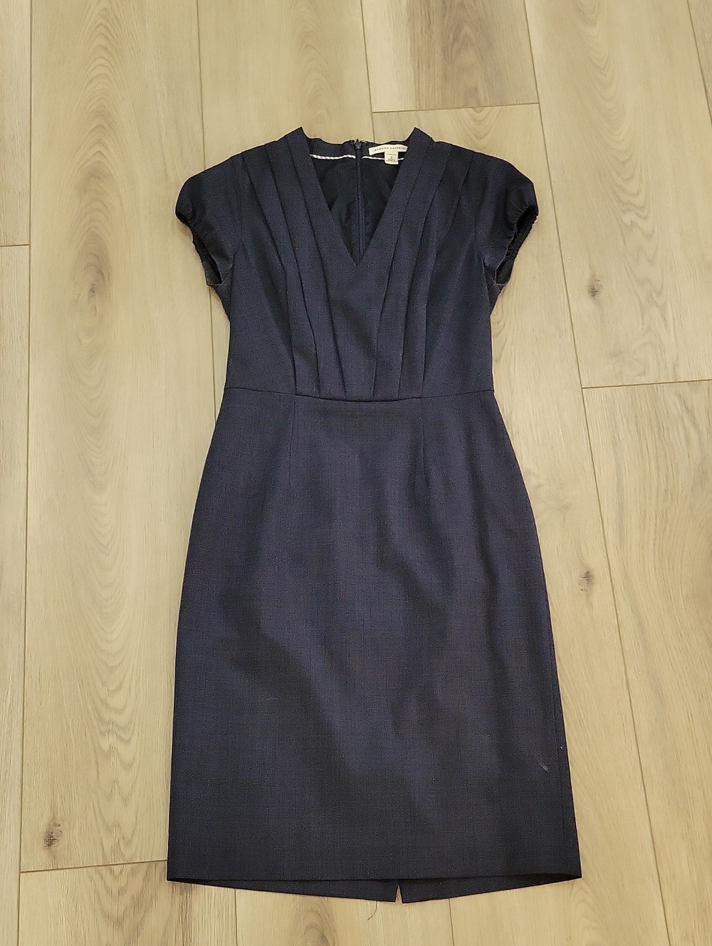 Banana Republic Navy Pleated V-Neck Sheath Midi Dress